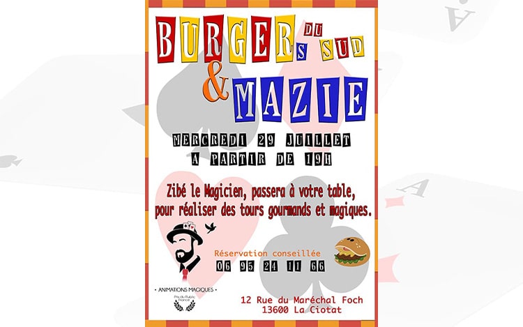 Animation close-up et spectacle de magie pour le restaurant Burger du sud à la ciotat. avec le Magicien Zibé